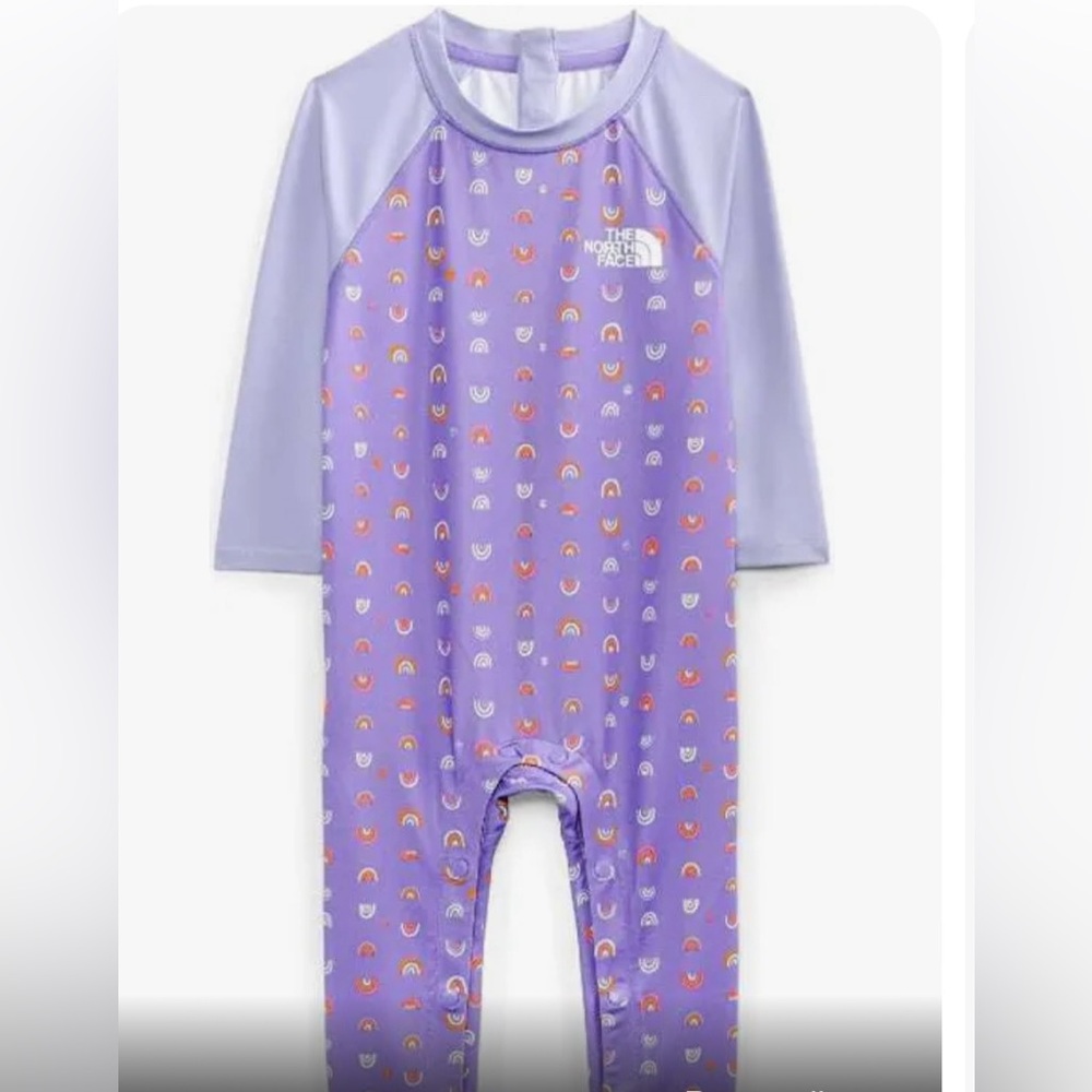 North face infant Sun One Piece.  6/12  months UPF 40+ Pop Purple Rainbows